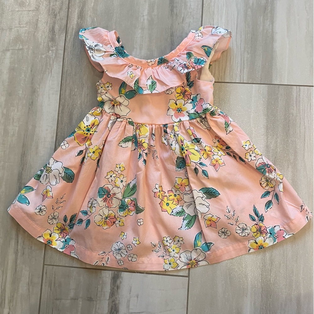 Blueberi Boulevard Pink Floral Dress with Ruffle and V-back with Bow, size 3-6M